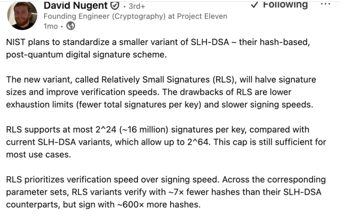 NIST plans to standardize a smaller version of SLH-DSA, a hash-based post-quantum digital signature scheme.